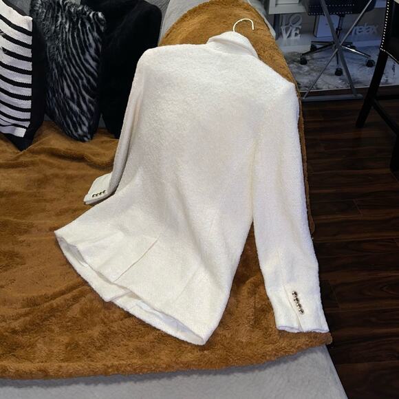 Express Wool-Blend Double Breasted Novelty Button Blazer in Ivory & Gold - Picture 12 of 17